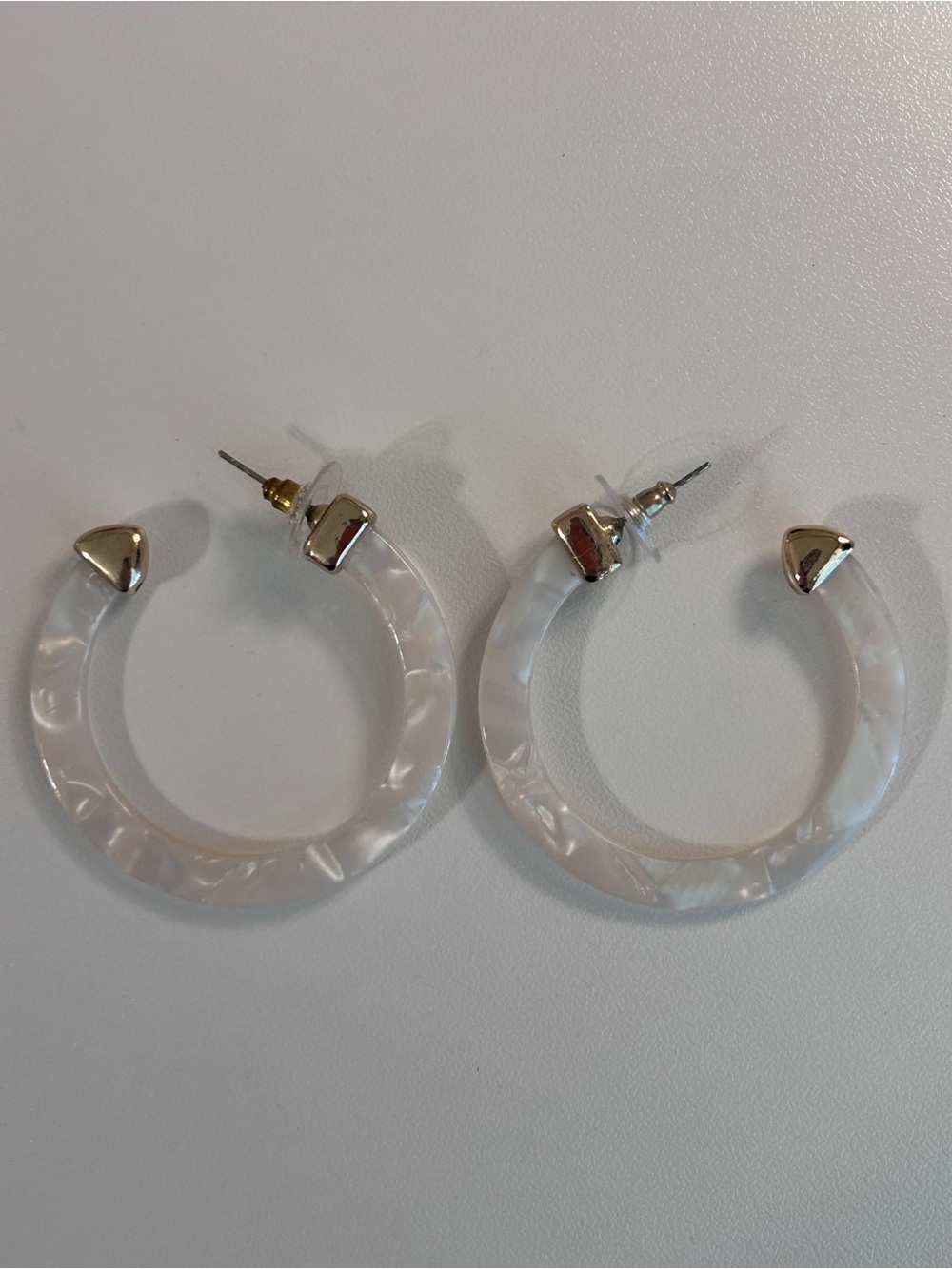 Pearlescent Hoop Earrings with Gold Accents